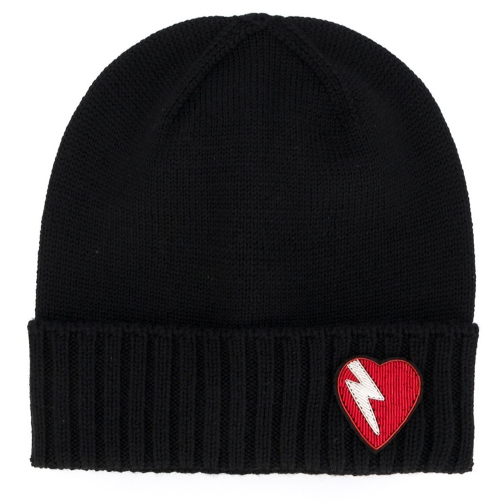 Saint Laurent Lightning Bolt Heart Patch Hat